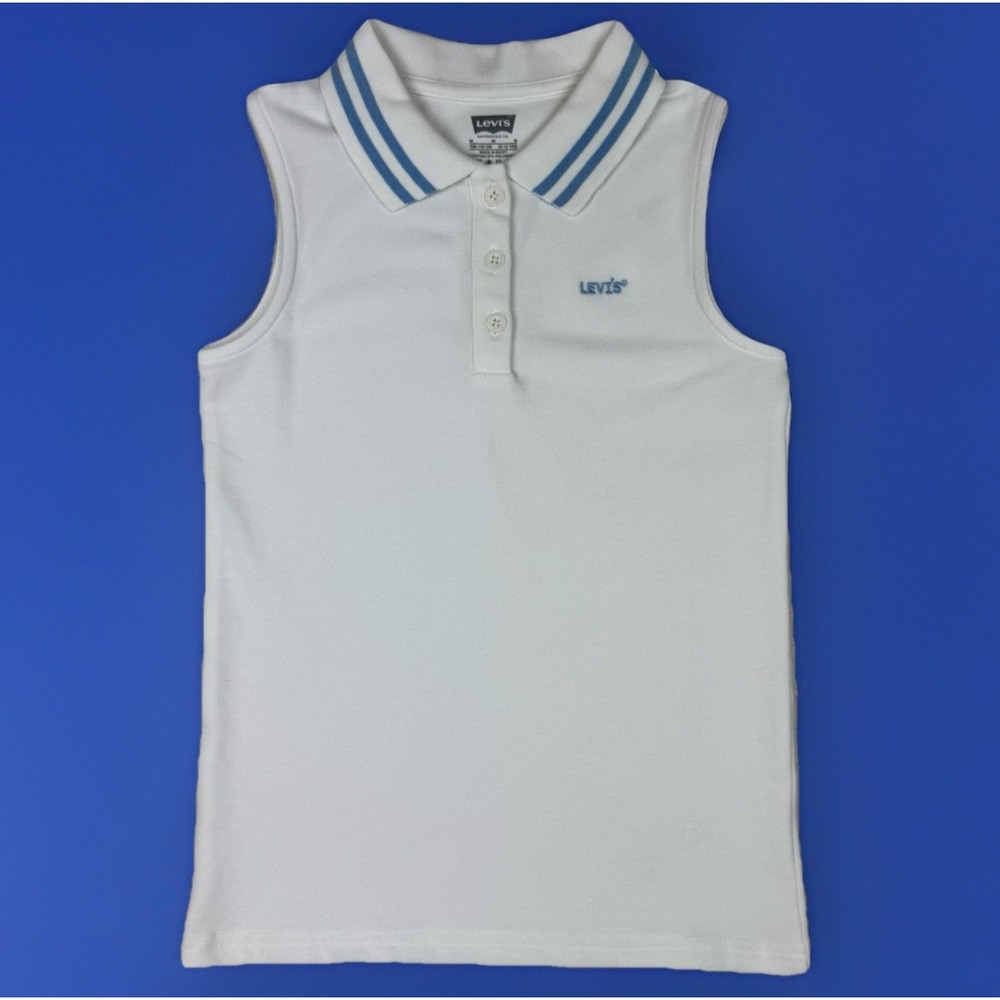 Levis Polo Tank Top‎ Girls Medium Ribbed White Textured Organic Cotton Blend